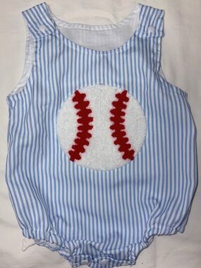 Boutique infant boy blue striped bubble with Baseball sz 0-3 months EUC